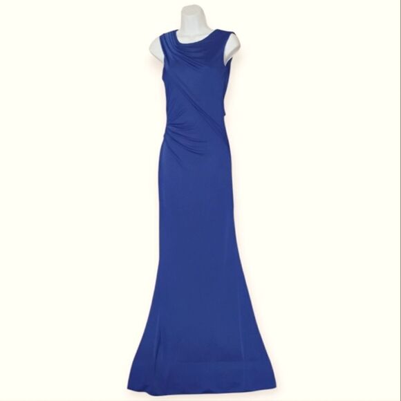 Stunning BCBG MAXAZRIA Simone Shoulder Drape Cut Out Gown XS Orient Blue - Picture 12 of 15